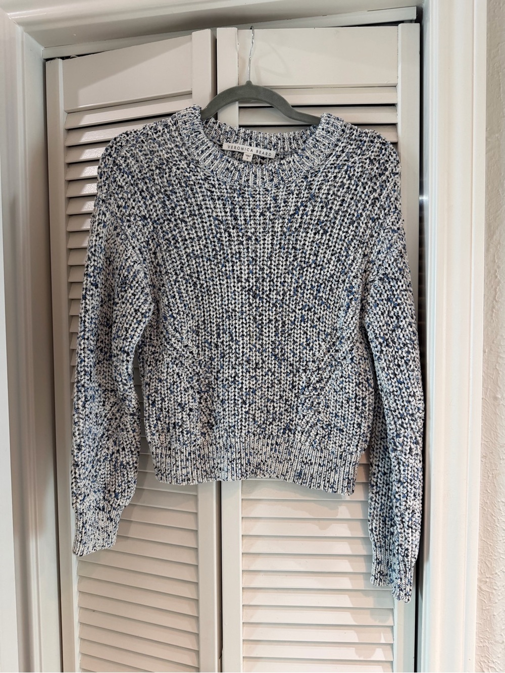 Veronica Beard Blue and Cream Marled Crewneck Sweater